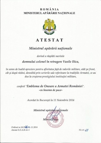 Vasile-Ilica-decorat-de-Ministerul-Apararii-Nationale-de-ziua-lui-90-de-ani-11.11.2014