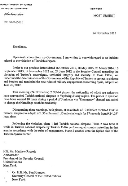 turkey letter to UN