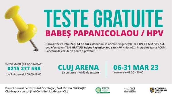 Teste gratuite ”Babeș-Papanicolaou” și HPV la Cluj Arena, în perioada 06 – 31 martie. Un test de 5 minute pentru 5 ani de liniște