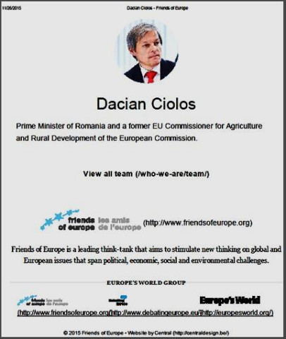 Premierul Dacian Cioloş este membru al „Friends of Europe”, organizaţie finanţată de George Soros