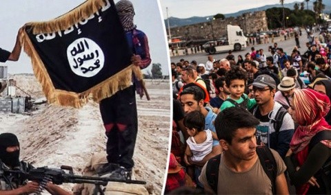 Sute refugiați musulmani prinși cu steaguri ale Statului Islamic și poze cu decapitări