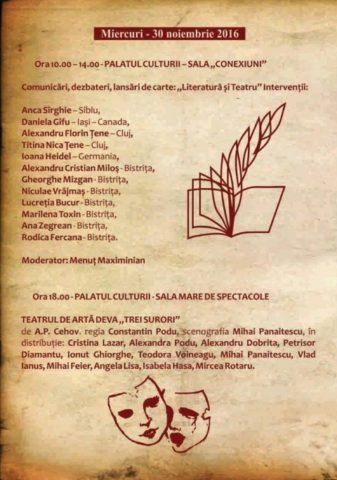 Președintele național al Ligii Scriitorilor Români, lansează cărți la Festivalul Internațional de teatru și proză de la Bistrița, din perioada 25-30 noiembrie