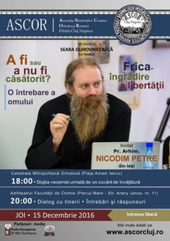 ASCOR Cluj: Seară duhovnicească cu Arhim. Nicodim Petre