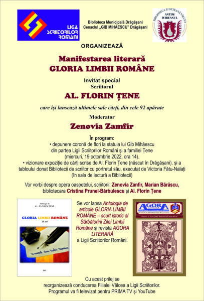 Lansarea cărții GLORIA LIMBII ROMÂNE de Al.Florin Țene-Scurt istoric despre legiferarea sărbătoririi Zilei Limbii Române