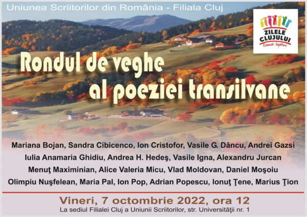 Recital liric ”Rondul de veghe al poeziei transilvane” la Zilele Clujului. Vor citi valoroși poeți clujeni