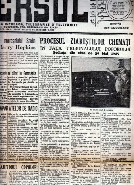 30 mai 1945 începea procesul ziariștilor „criminali de război și vinovați de dezastrul țării”. Printre acuzați se afla și Radu Gyr