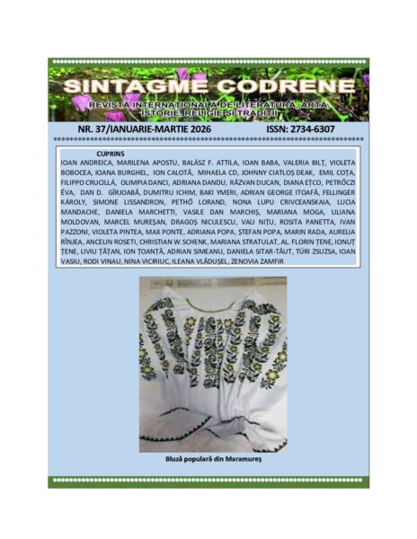 A apărut nr 37, ianuarie-martie 2026 al revistei „Sintagme Codrene” –revistă a  conștiinței culturale, pluralități vocilor și  unității valorilor.