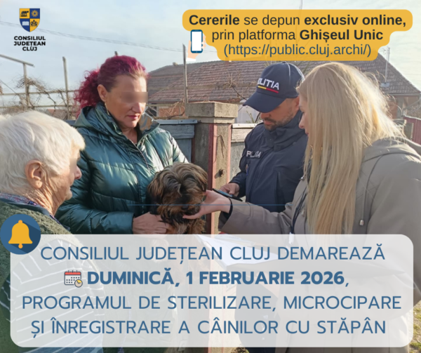 Consiliul Județean Cluj dă start Programului județean de sterilizare, microcipare și înregistrare a câinilor cu stăpân