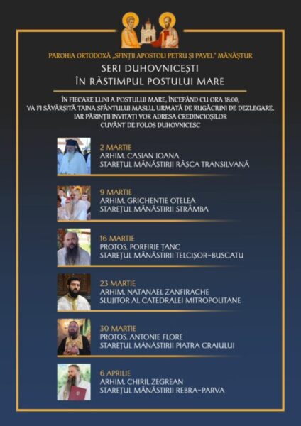Șase seri duhovnicești în Postul Mare, la Parohia „Sfinții Apostoli Petru și Pavel” Mănăștur. Activități parohiale