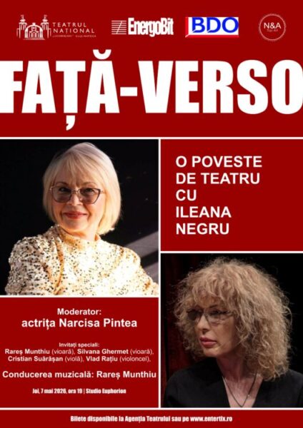 Actrița Ileana Negru, invitată la o nouă ediție „Față-Verso. O poveste de teatru”, la Cluj-Napoca
