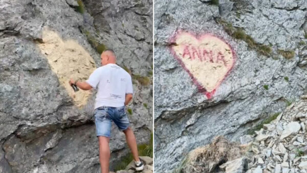 Turist surprins în timp ce desena o inimă pe o stâncă în Făgăraș. Foarte grav