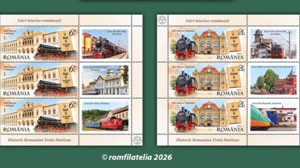 Gări istorice românești: O nouă emisiune filatelică valorifică patrimoniul feroviar din România