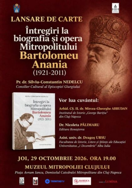 Volum dedicat vieții și operei Mitropolitului Bartolomeu Anania, lansat la Muzeul Mitropoliei Clujului