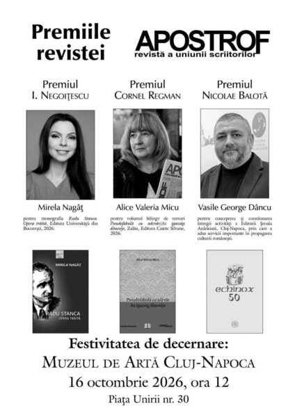 Premiile revistei „Apostrof” – 2026